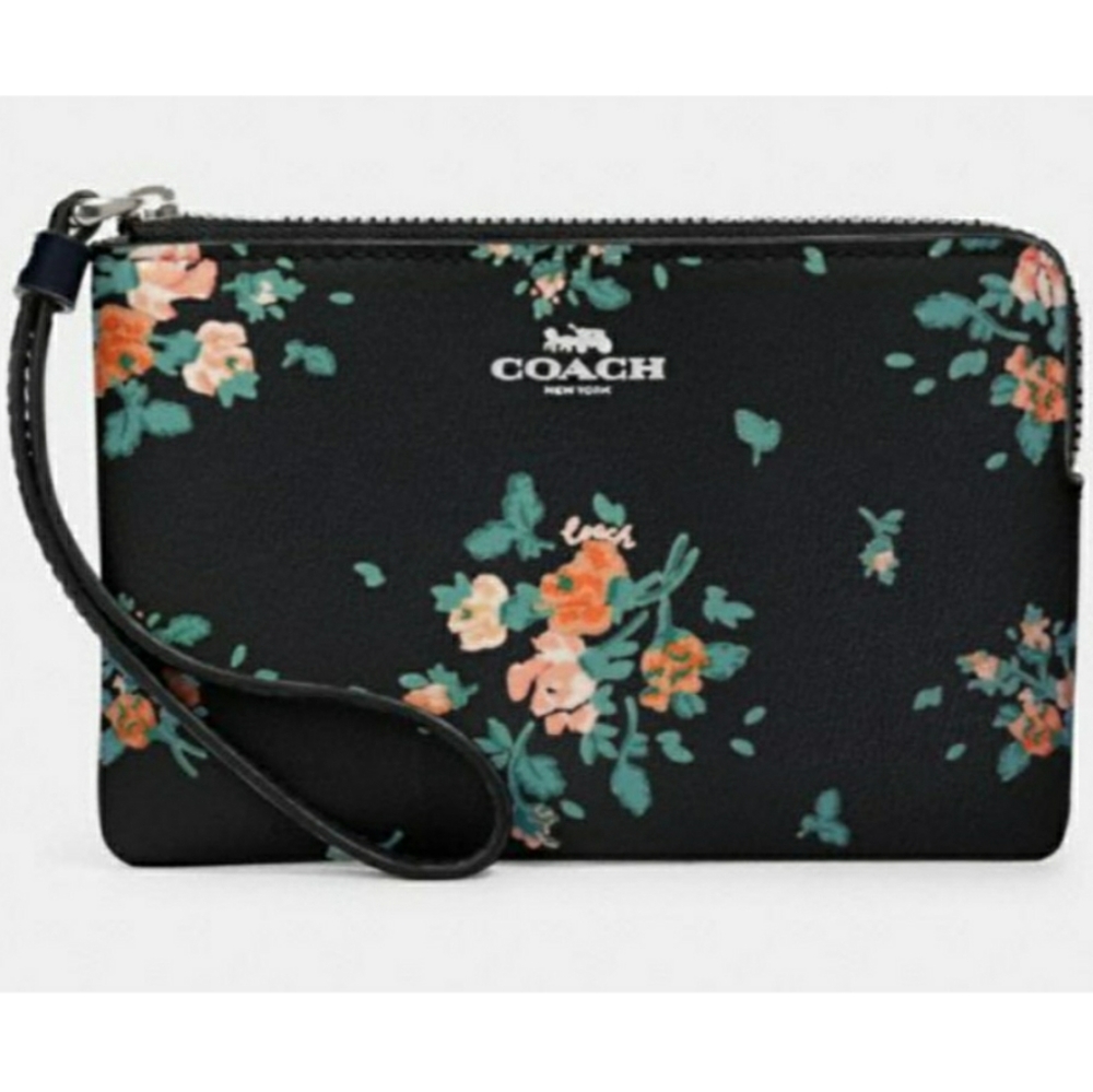 Coach Black Wristlet with Rose Bouquet Pri…
